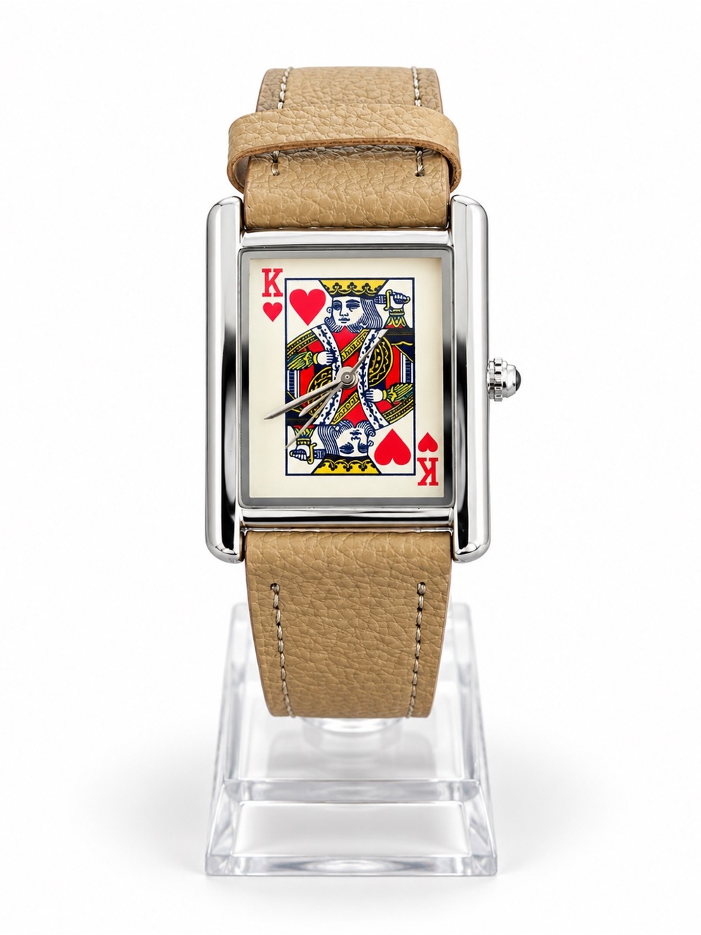 King of Hearts Playing Card Watch Silver Tone Rectangular Poker Casino Style